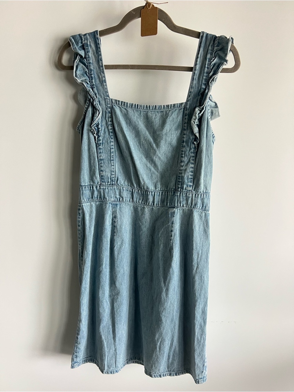 Japna Light Blue Denim Ruffle Strap Dress